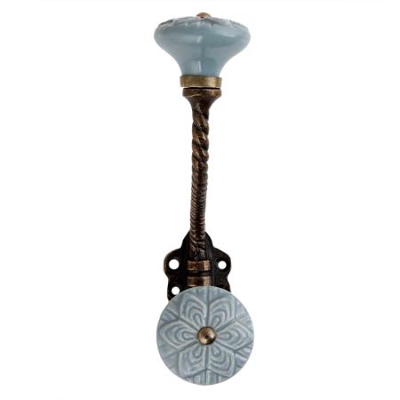 Grey Wheel Flower Ceramic Antique Rope Iron Hook